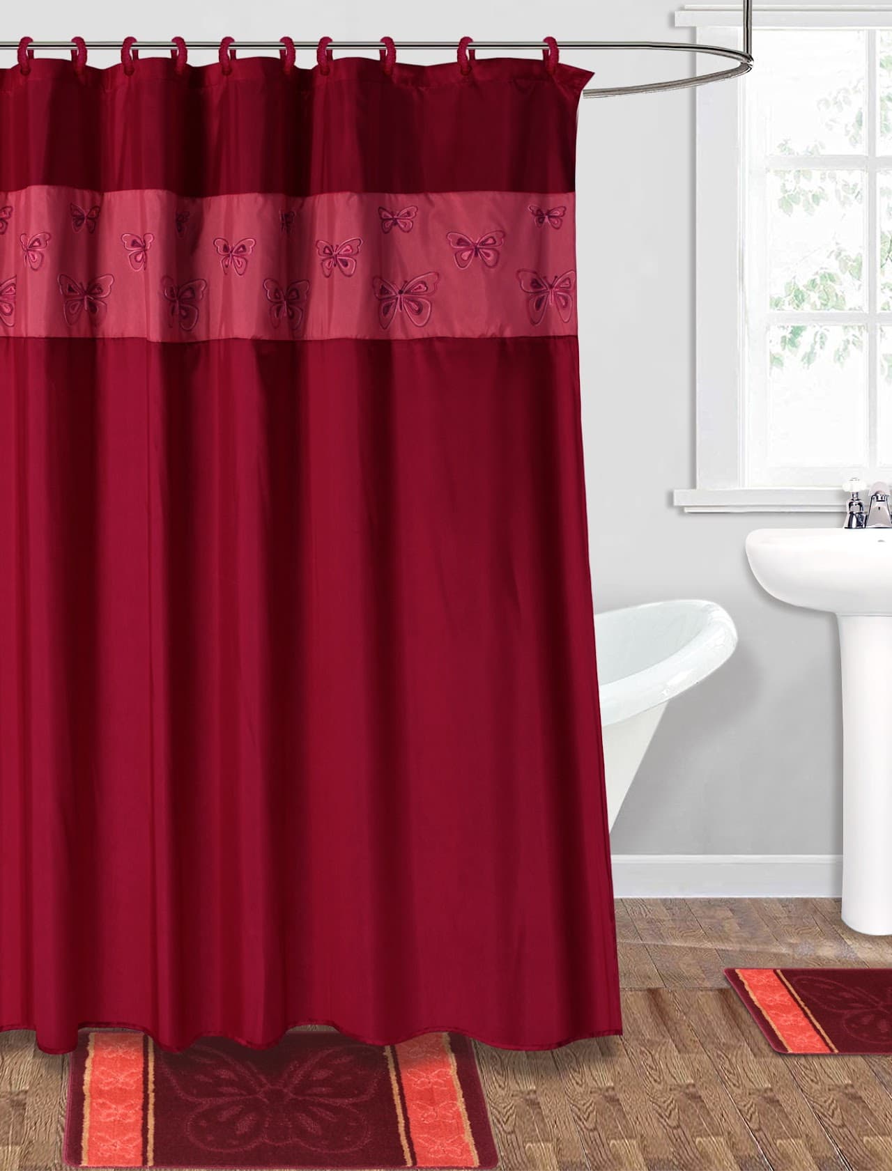 Fabric Embroidered Shower Curtain - Burgundy - Standard