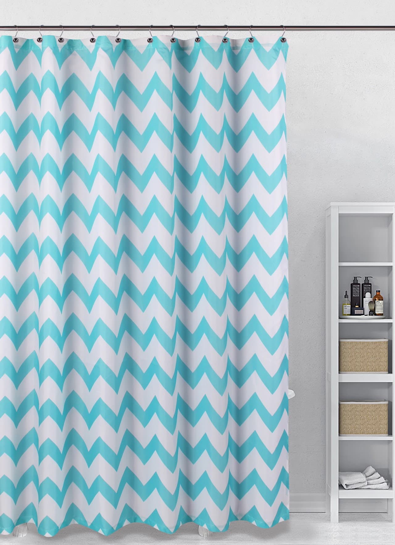 Fabric Printed Shower Curtain - Chevron Light Blue - Standard