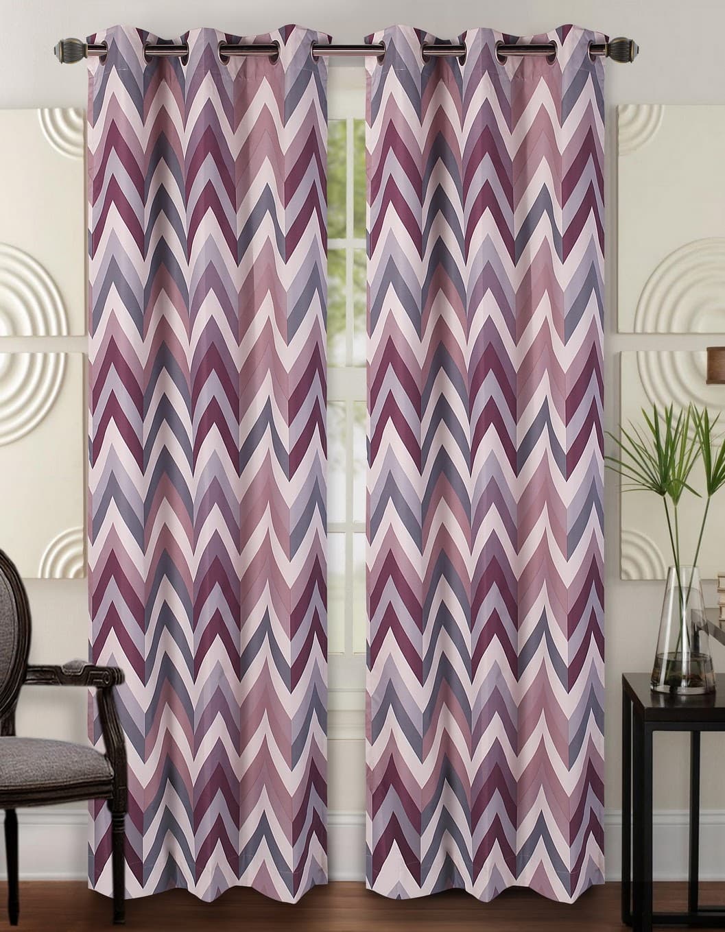 Fabric Printed Window Curtain - Genova Chevron - Standard