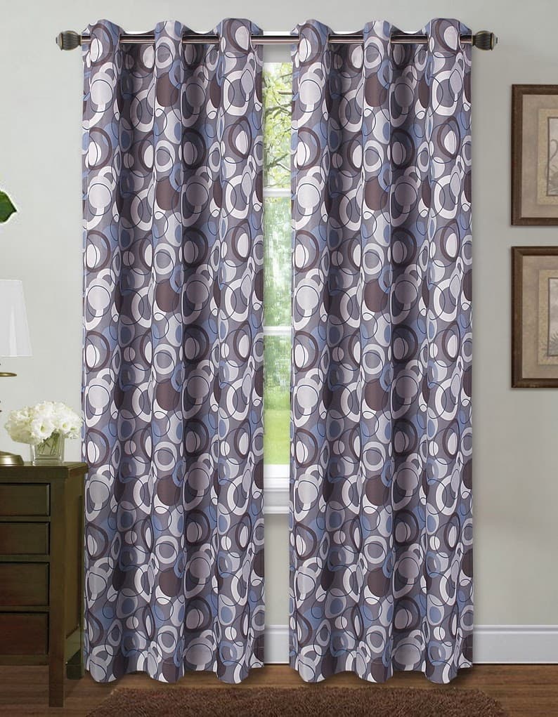 Fabric Printed Window Curtain - Geometric Nickel - Standard