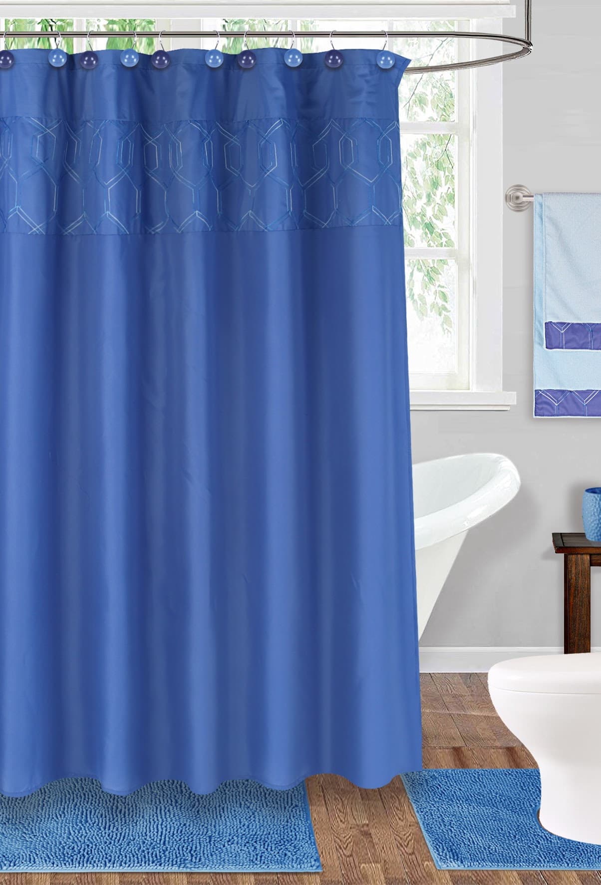 Fabric Embroidered Shower Curtain - Turquoise - Standard