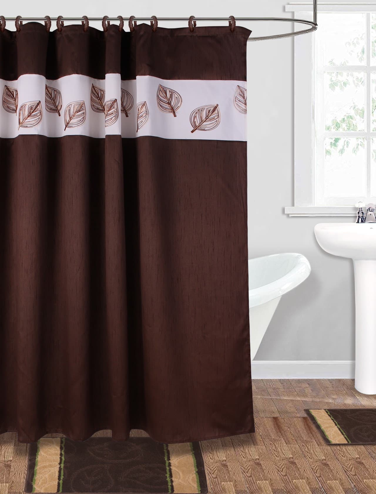 Fabric Embroidered Shower Curtain - Brown - Standard