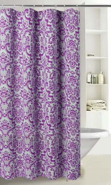 Fabric Printed DAMASK Shower Curtain - Purple - Standard
