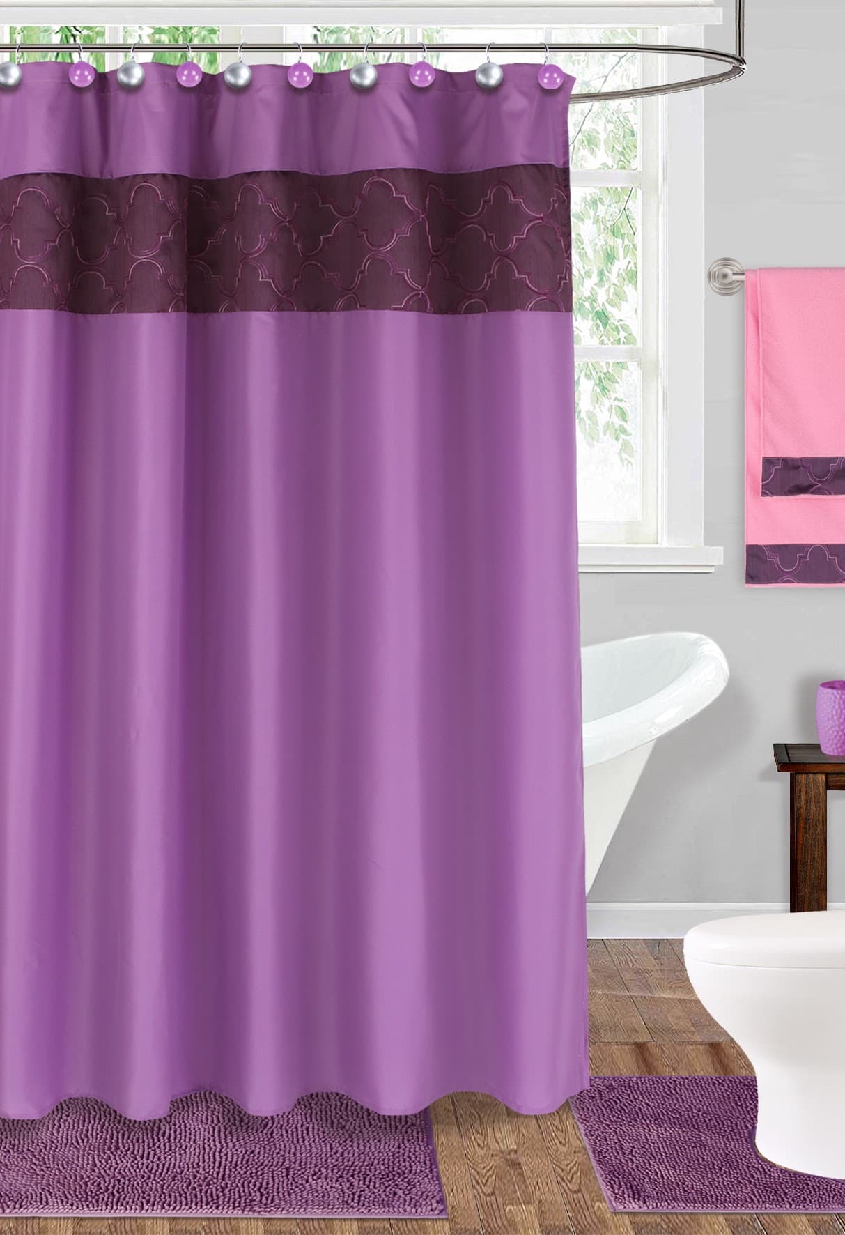 Fabric Embroidered Shower Curtain - Lilac - Standard