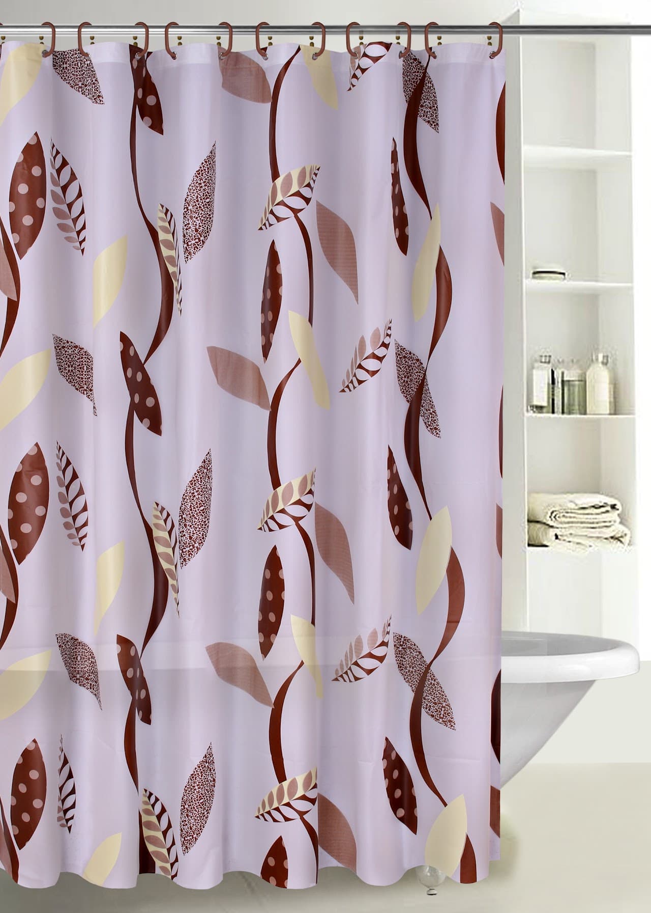 P.E.V.A Printed Shower Curtain - Leaf Brown - Standard