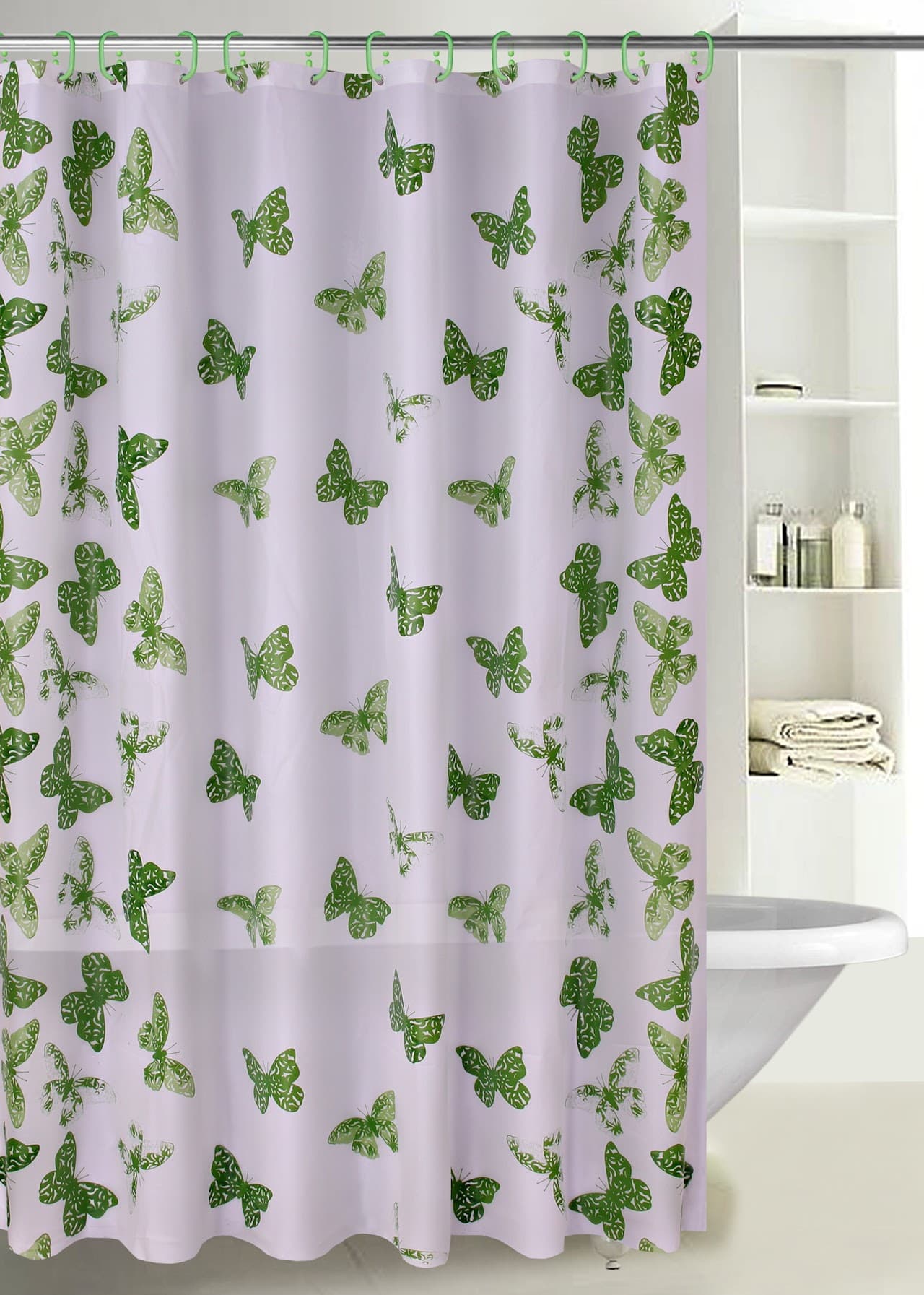P.E.V.A Printed Shower Curtain - Butterfly Green - Standard