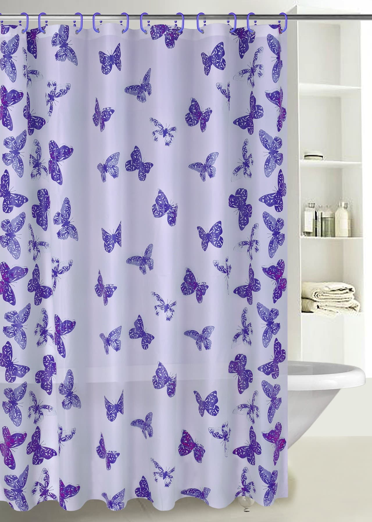 P.E.V.A Printed Shower Curtain - Butterfly Blue - Standard