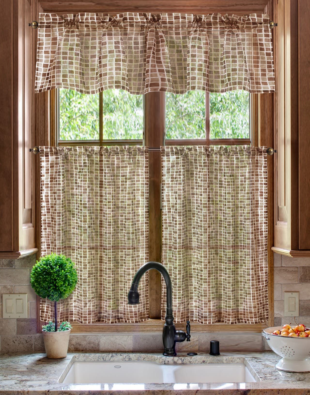 Fabric Printed TILES Kitchen Curtain - Beige Black - Standard