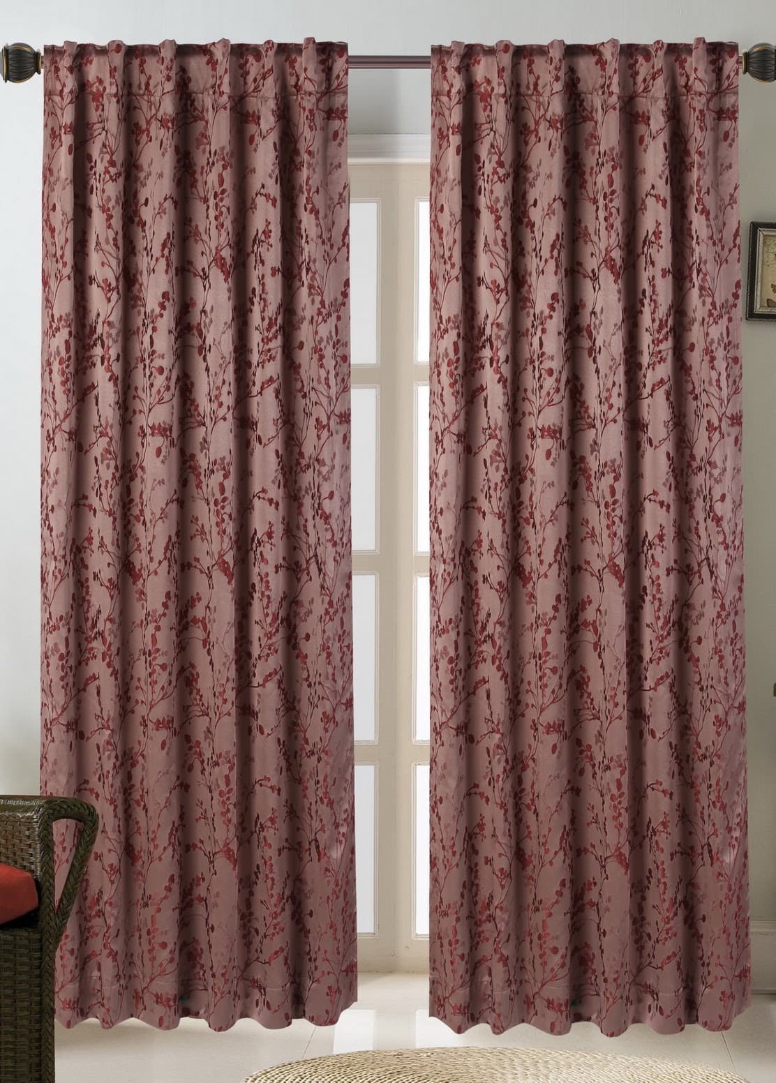 Fabric Jacquard Window Curtain - Kadia Floral - Standard