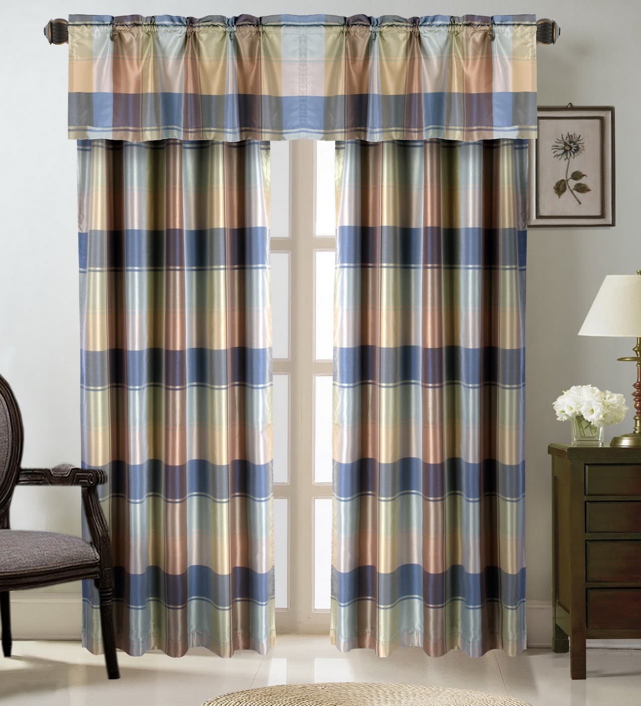 Fabric Printed Window Curtain - Plaid - Standard