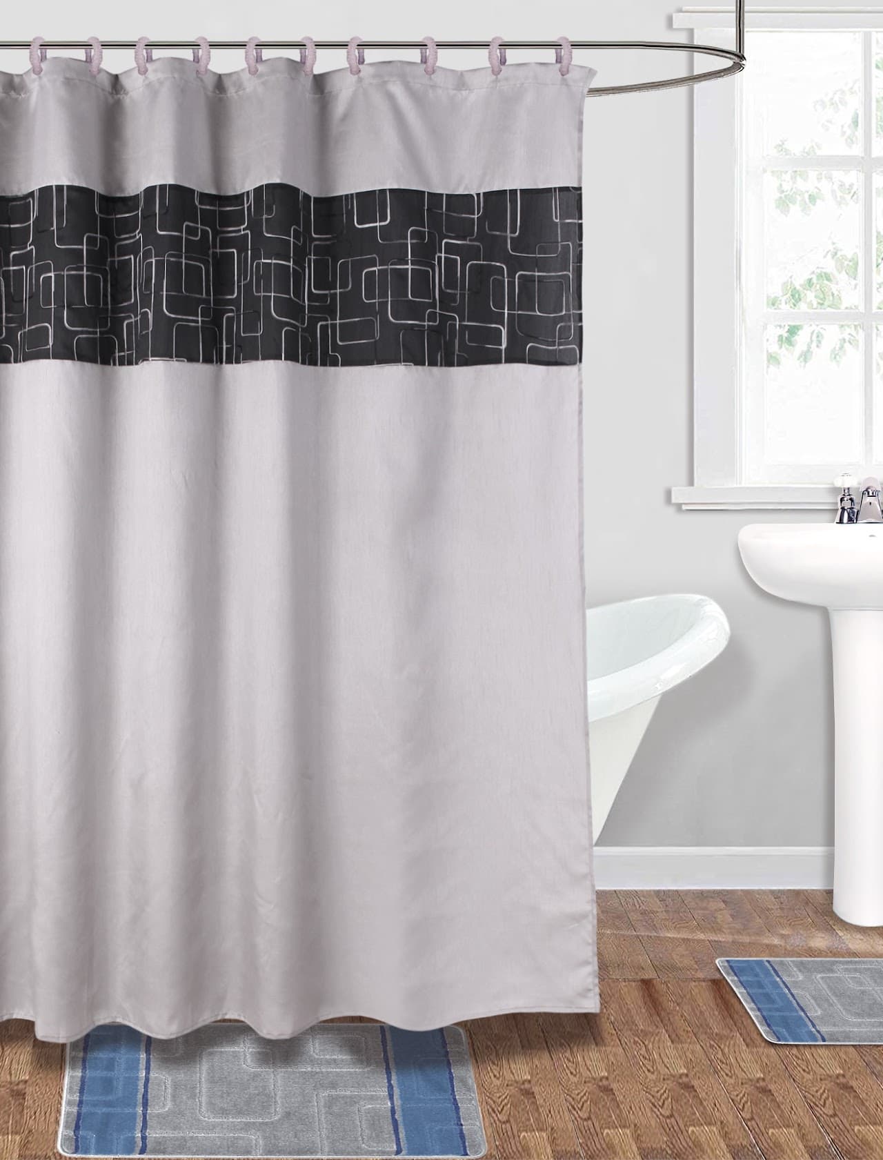 Fabric Embroidered Shower Curtain - Gray - Standard