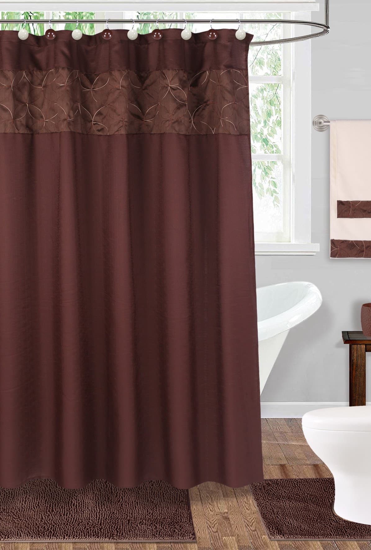 Fabric Embroidered Shower Curtain - Chocolate - Standard