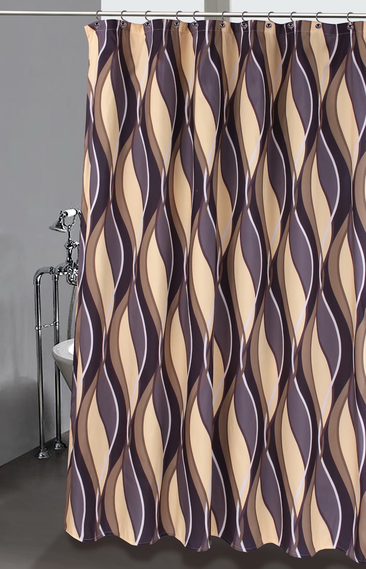 Fabric Printed Shower Curtain - Waves Charcoal - Standard
