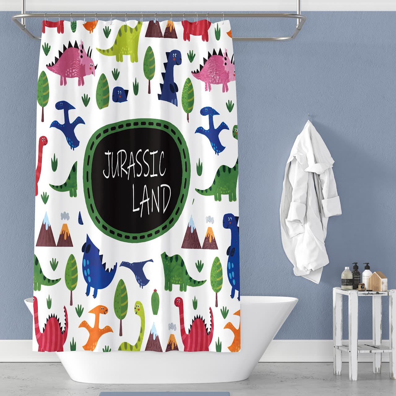 Fabric Printed JUVENILE Shower Curtain - Jurassic Land - Standard