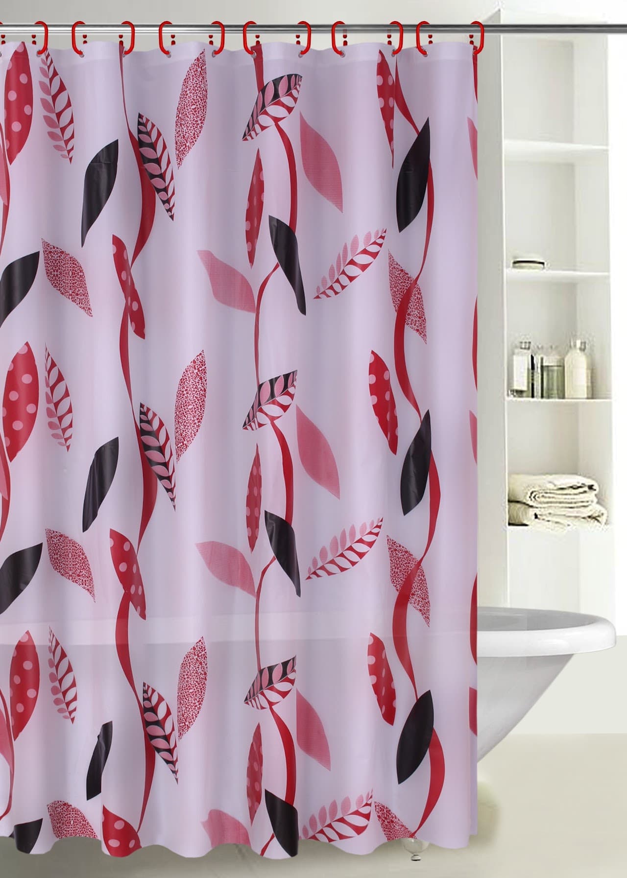P.E.V.A Printed Shower Curtain - Leaf Red - Standard
