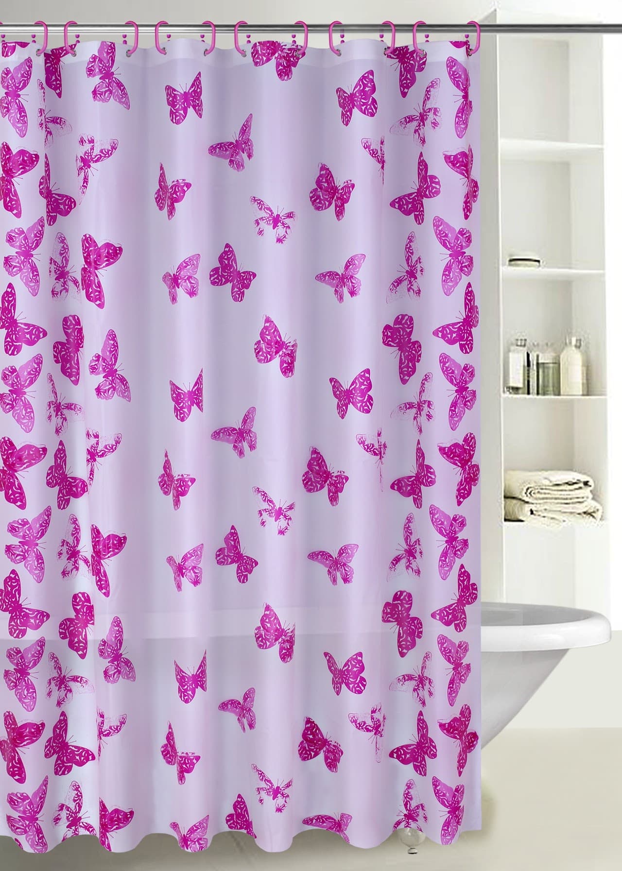 P.E.V.A Printed Shower Curtain - Butterfly Pink - Standard