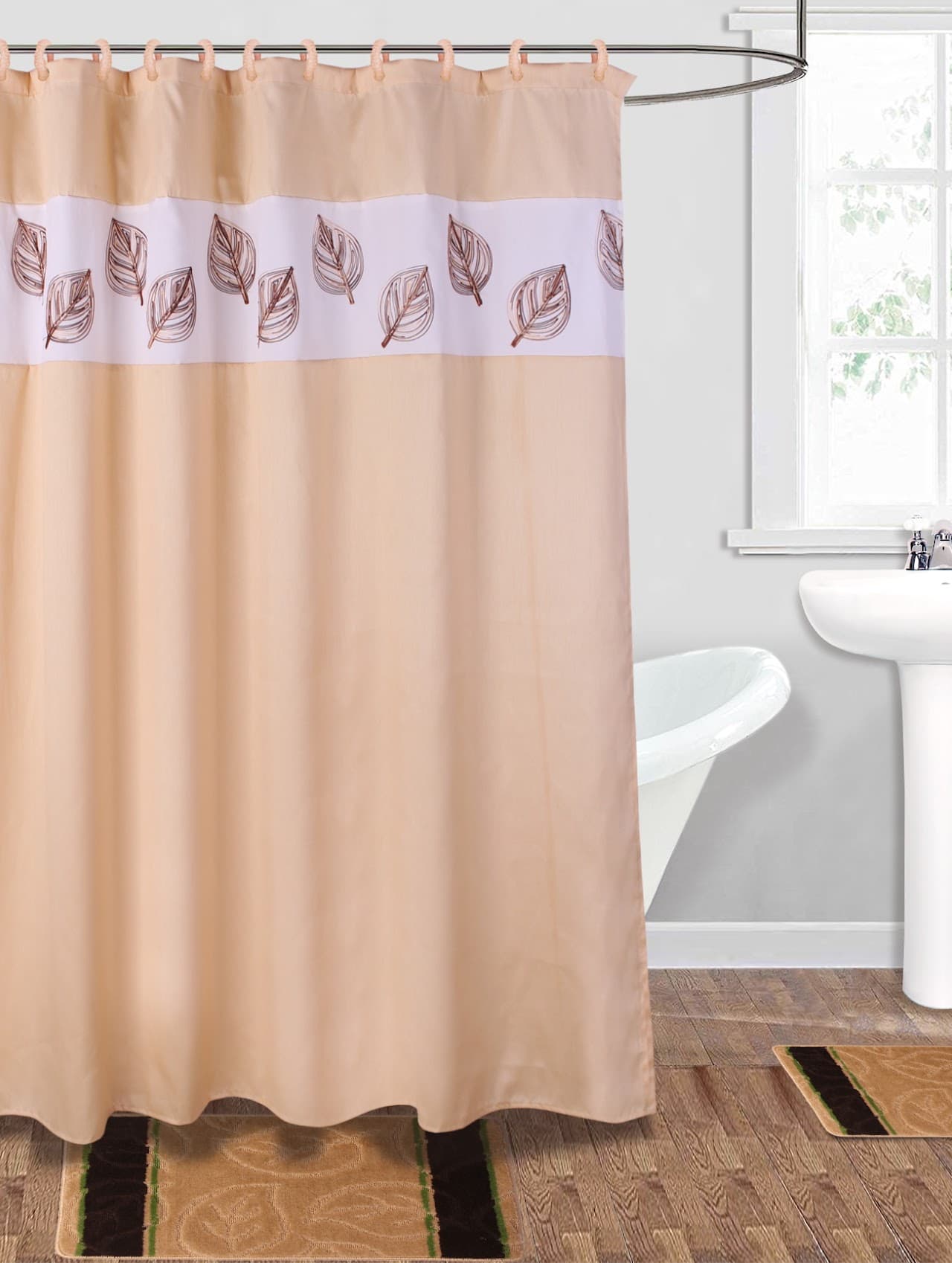Fabric Embroidered Shower Curtain - Gold - Standard