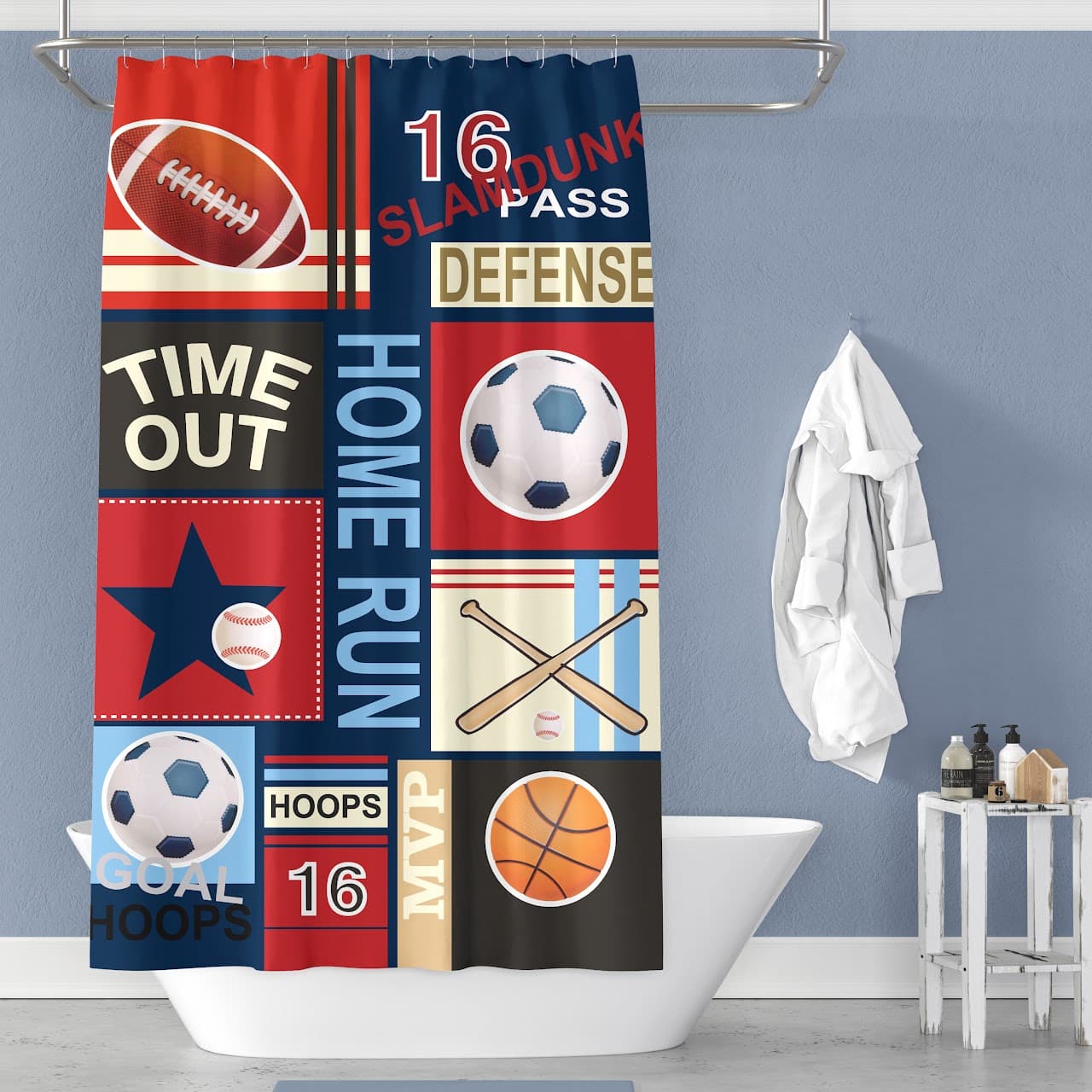 Fabric Printed JUVENILE Shower Curtain - Home Run - Standard