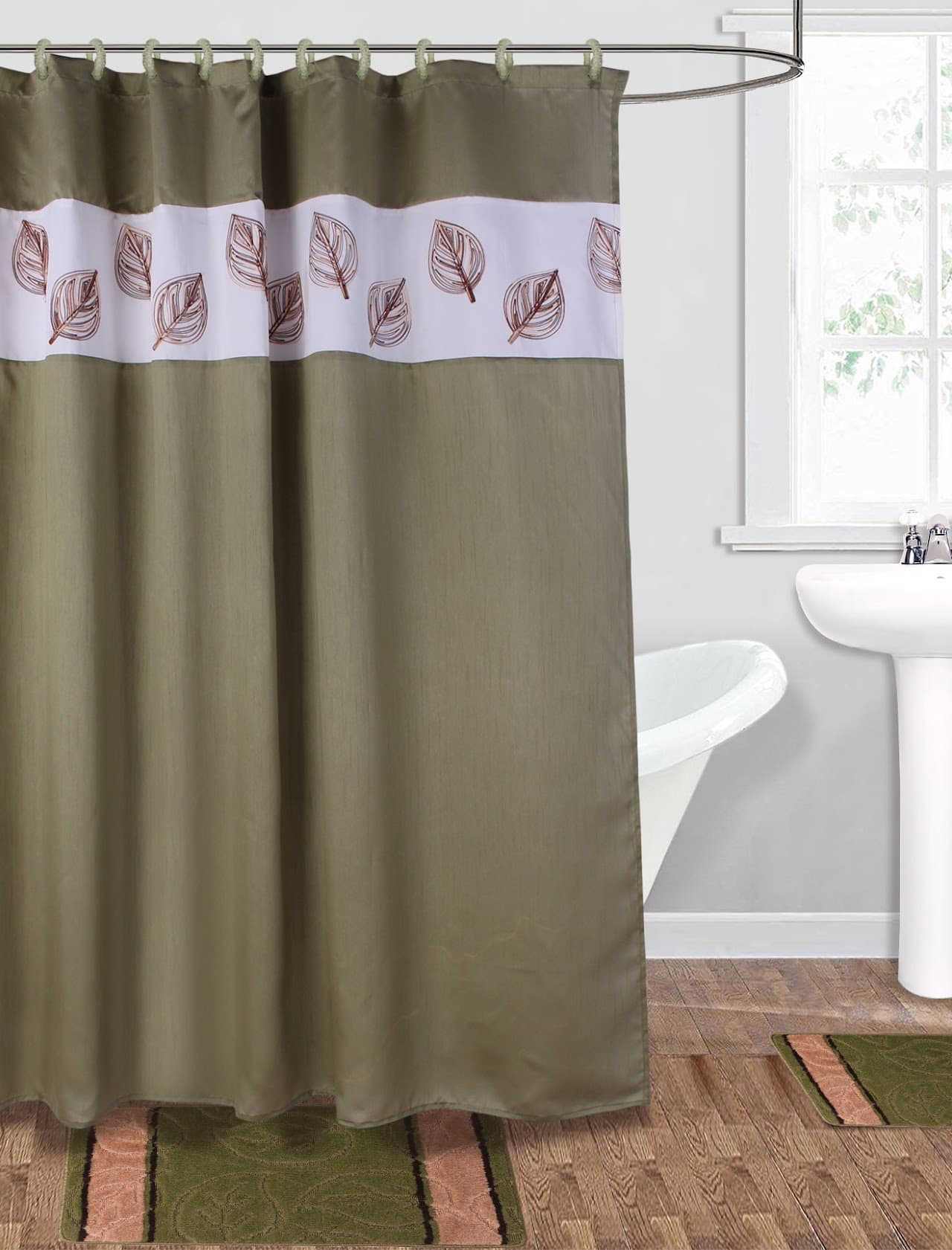 Fabric Embroidered Shower Curtain - Sage - Standard