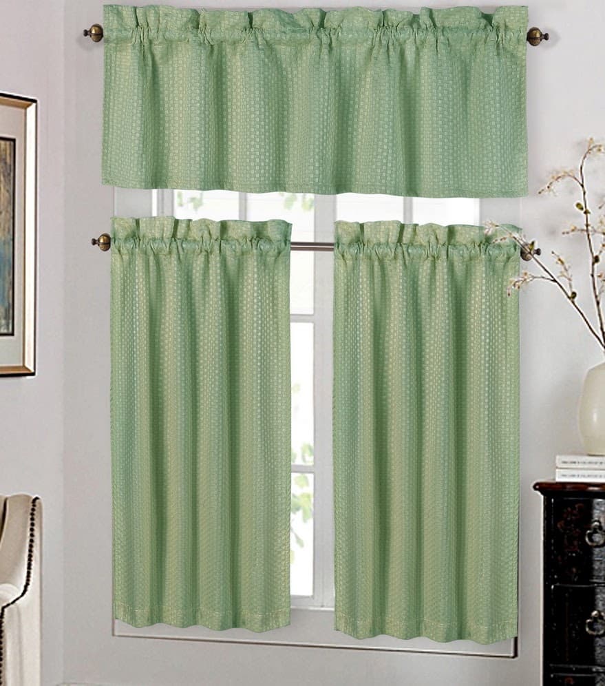 Fabric Printed HAMDEN Kitchen Curtain - Sage - Standard